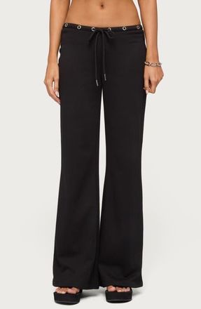 Edikted Grommet Drawstring Low Rise Straight Leg Pants in Black at Nordstrom, Size X-Small