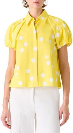 Akris Polka Dot Cotton Poplin Shirt in Lemon Zing-Cream at Nordstrom, Size 12