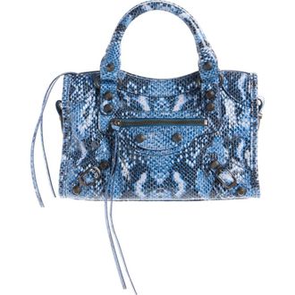 Balenciaga Mini Le City Python Embossed Leather Handbag in 4735 Blue at Nordstrom
