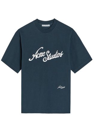 Acne Studios Logo-embroidered Piqué Cotton T-shirt - Dark Blue - XL