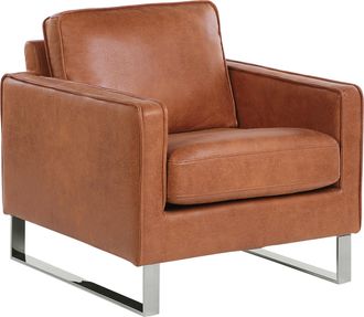 Beliani Sill&oacute;n De Piel Sint&eacute;tica Marr&oacute;n Dorado Patas Plateadas Estilo Retro Vind