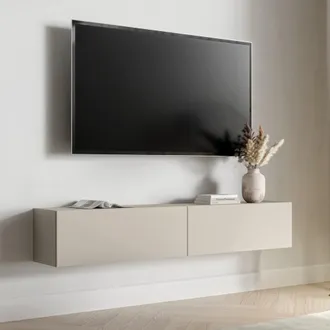 Dmora Mobile Porta Tv Mocogno, Un Ripiano, 2 Ante, Un Vano, 180x32x32h Cm Beige