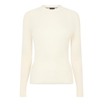 HUGO BOSS Dames-T-shirt met geribde kraag, slank model en lange mouwen (Wit)