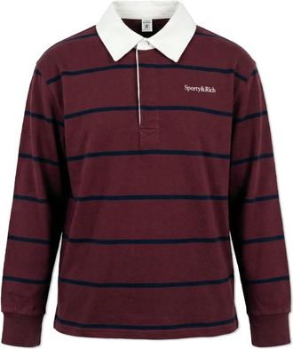 Sporty & Rich Polo met lange mouwen uit de Central Park Drop Collectie - Heren - Polos - Rood - M - Katoen - Tops