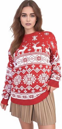 Generic Womens Knitted Christmas Jumper | Reindeer & Snowflake Pattern Festive Pom Pom Sweater | Ladies Family Xmas Winter Jumper (UK, Alpha, S, M, Regular, R