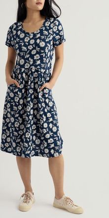 Seasalt Cornwall Enor Floral Print Organic Cotton Fit & Flare Midi Dress in Floral Lawn Sea Cave at Nordstrom, Size 14