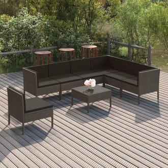 vidaXL Set De Muebles De Jard&iacute;n 8 Pzas Y Cojines Rat&aacute;n Sint&eacute;tico Gris Vidaxl