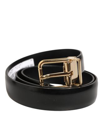 Dolce & Gabbana Black Classic Leather Gold-Tone Buckle Mens Belt