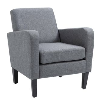HOMCOM Linen Modern-Curved Armchair Accent Seat w/ Thick Cushion Wood Legs Grey | TJ Hughes