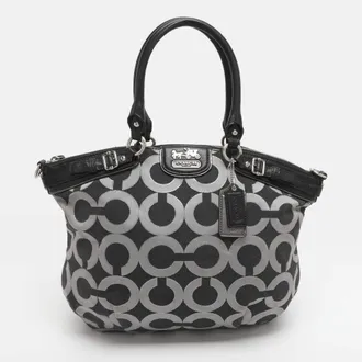 Coach Madison Black Op Art Sateen And Leather Satchel