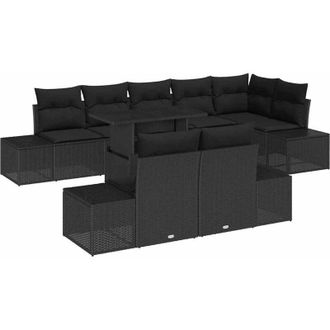 vidaXL Garden Sofa Set with Storage 9 pcs Black Poly rattan vidaXL