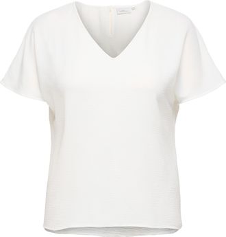 Only Carmakoma Shirtbluse ONLY CARMAKOMA CARMETTA LIFE V-NECK SS TOP WVN NOOS, Damen, Gr. 42, cloud dancer, Jersey, Obermaterial: 100% Polyester, unifarben, regular 