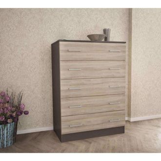 COSMA Cassettiera da 80x45x109h cm a cassetti in legno di colore Olmo e Grigio scuro mod. Island