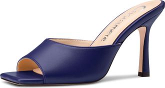 Castamere Square Open Toe Heeled Sandals for Women High Stiletto Heels Slip-on Mules Dress Comfortable Casual Summer Shoes 3.5 Inches Heels Navy Blue 4 UK