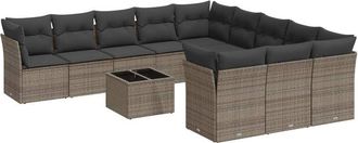 vidaXL Set De Sof&aacute;s De Jard&iacute;n 12 Pzas Con Cojines Rat&aacute;n Sint&eacute;tico Gris Vidaxl