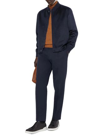 Ermenegildo Zegna Pleated Cotton-Linen Trousers - Navy