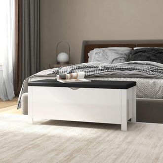vidaXL Caja De Almacenamiento Y Coj&iacute;n Madera Ingenier&iacute;a Blanco Brillo Vidaxl