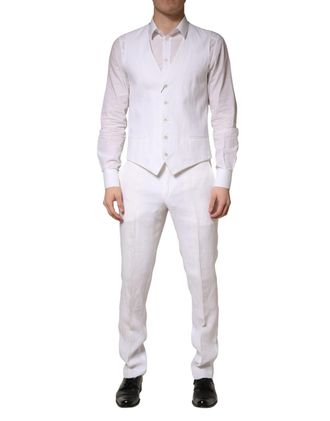 Dolce & Gabbana White Sartoria Linen 2 Piece Men Formal Suit
