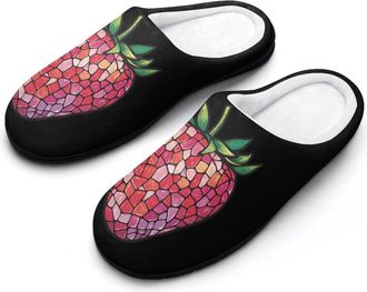 Generic Stained Glass Strawberry Slippers Men Winter Warm Cotton Anti-Slip Indoor Slip-Ons House Shoes