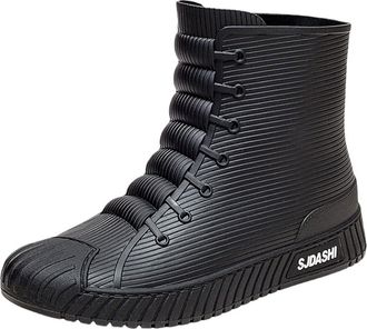 Generic Deck Shoes Mens Short Rain Boots Lightweight Non-Slip Work Shoes Waterproof Rubber Rain Shoes for Gardening Outdoor Mud Walking (Black, 7.5)