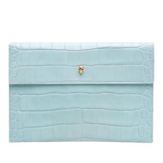 Alexander McQueen Pre-owned Croc Embossed Leather Clutch - Dames - Pre-owned - Blauw - Maat: ONE Size Leer