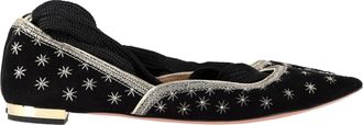 Aquazzura Bliss Ankle Tie Strap Ballet Flats in Black Suede