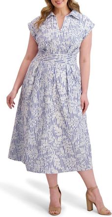 Kensie Embroidered Woven Midi Dress in Denim/White at Nordstrom Rack, Size 3X