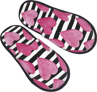 Generic Home Slipper Heart Stripes Pattern Warm Slipper Unisex House Shoes Non-Slip Scuff Slippers For Bedroom Hotel Winter L