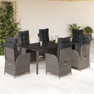 vidaXL Set Comedor Jard&iacute;n 7 Pzas Y Cojines Rat&aacute;n Sint&eacute;tico Gris Vidaxl