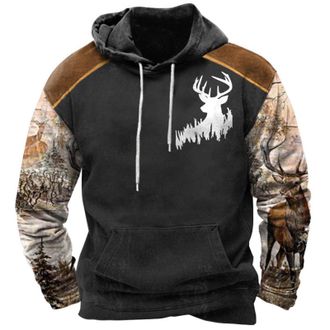 Generic Hoodies for Men UK Native Indian Deer Hunting Printed Camouflage Forest Sweatshirt Long Sleeve Pullover Jacket (Dark Gray, XL)