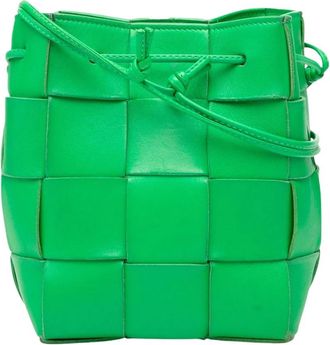 Bottega Veneta Pre-owned Woven Leather Bucket Bag - Dames - Vintage Tas - Groen - ONE Size - Leer - Vintage