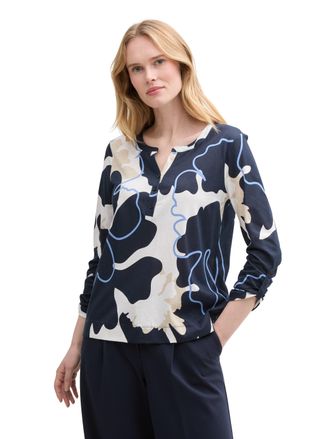 Tom Tailor Langarmshirt TOM TAILOR, Damen, Gr. XL (42), big floral shapes design, Obermaterial: 50% Baumwolle, 50% Modal, bedruckt, regular fit taillenbedeckt, t