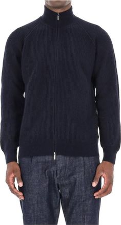Barba Blauwe Geribbelde Wollen Trui - Heren - Coltruien - Blauw - M - Wol - Truien & Vesten