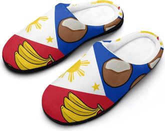 Generic Philippine Philippines Flag Banana Coconuts Slippers Men Winter Warm Cotton Anti-Slip Indoor Slip-Ons House Shoes