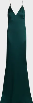 Tom Ford Crystal-Trim Backless Satin Mermaid Gown