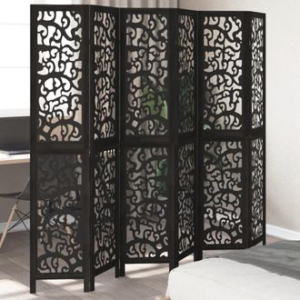 Berkfield Home Room Divider 6 Panels Black Solid Wood Paulownia