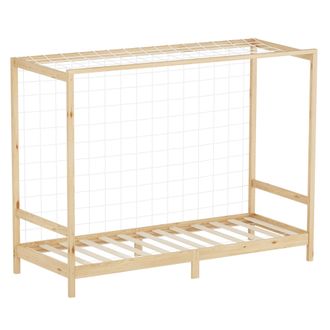 ML Design Ml-design - Cama Infantil Con Porter&iacute;a De F&uacute;tbol 90 X 200 Cm De Madera De Pino Color Natural, Cuna Individual Para Ni&ntilde;o Con Somier De L&aacute;minas Y Red, L