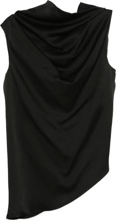 R&oacute;he Blusa smanicata con scollo drappeggiato - Nero