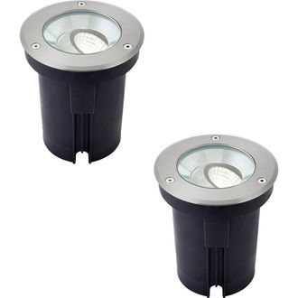 Loops 2 PACK Stainless Steel IP67 Ground Light - 13W Cool White LED - Tilting Head in Metallics