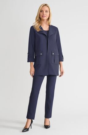 Ming Wang Heritage Lightweight Stretch Deco Crepe Wing Collar Jacket in Indigo at Nordstrom, Size X-Small P