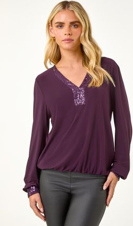 Roman Sequin Trim Blouson Top