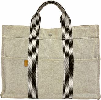 Herm&egrave;s Gray Canvas Tote Bag (Pre-Owned)