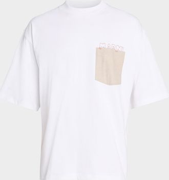 Marni Mens Cotton Relaxed-Fit Mending Logo Pocket T-Shirt