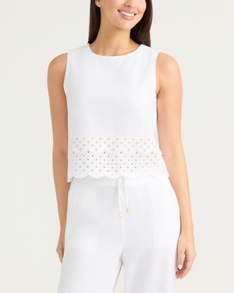 Ellen Tracy Womens Sleeveless Top with Eyelet Detailing