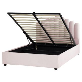 Beliani Ottoman Bed Velvet VINCENNES 140 x 200 cm (EU Double) Pastel Pink