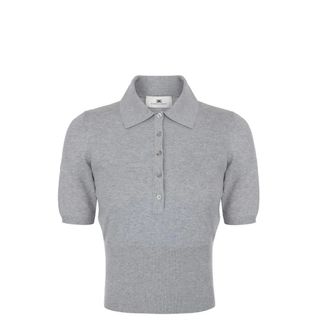 Elisabetta Franchi Gebreid poloshirt - Dames - Truien - Grijs - Maat: L Viscose