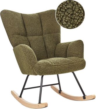Beliani Silla mecedora de bouclé verde oscuro negro madera clara patas de madera Oulu