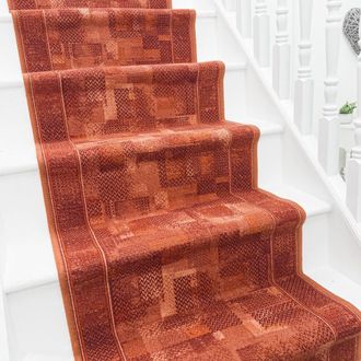 Runrug Stair Runner Carpet - Durable, Non-Slip, 5.4mm - Tribe in Terracotta | Size: 80 cm x 510 cm