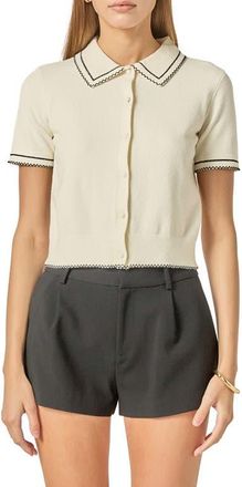 English Factory Contrast Stitch Button-Up Sweater in Ivory at Nordstrom, Size X-Small