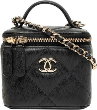 Chanel Pre-owned Quilted Caviar Leather Satchel - Dames - Vintage Mini Tas - Zwart - ONE Size - Leer - Vintage